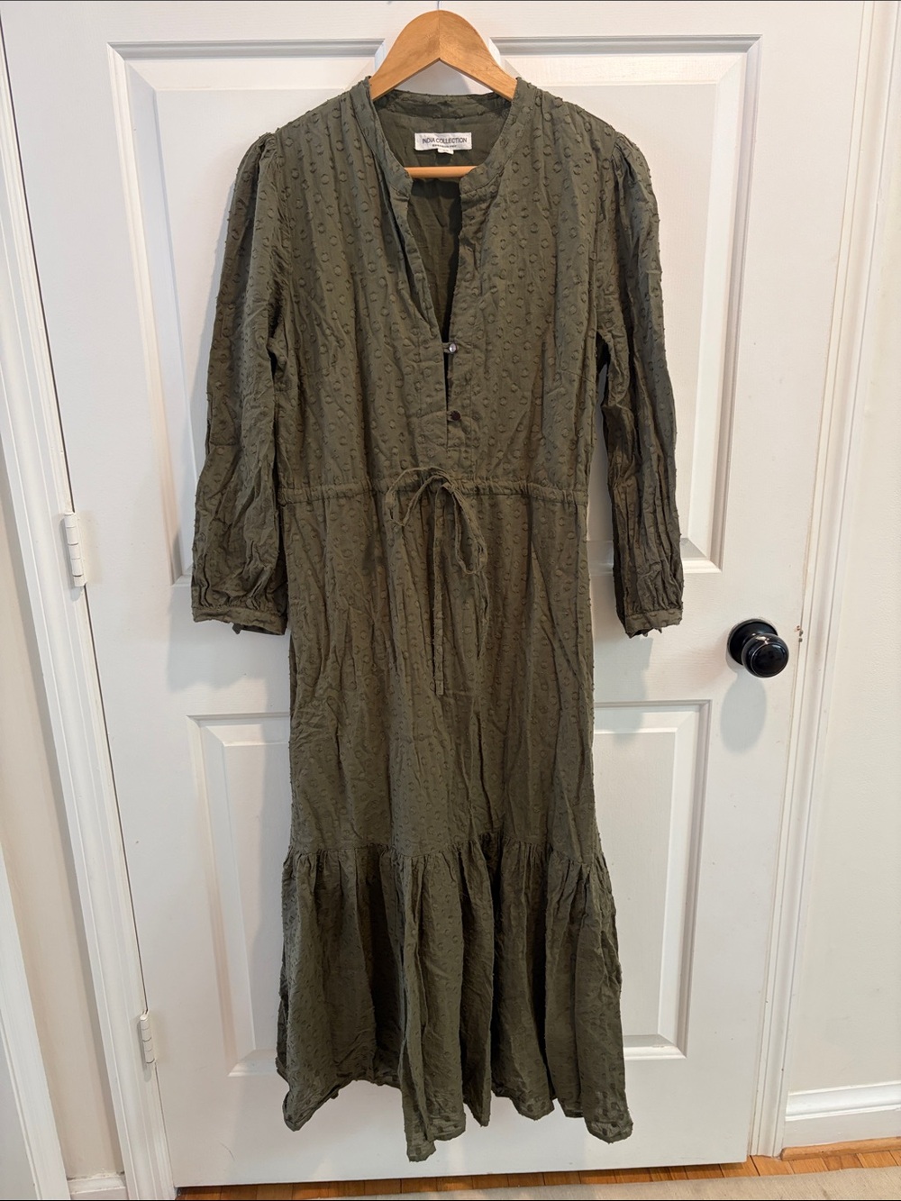 Olive Green Midi Dress with Tie Waist